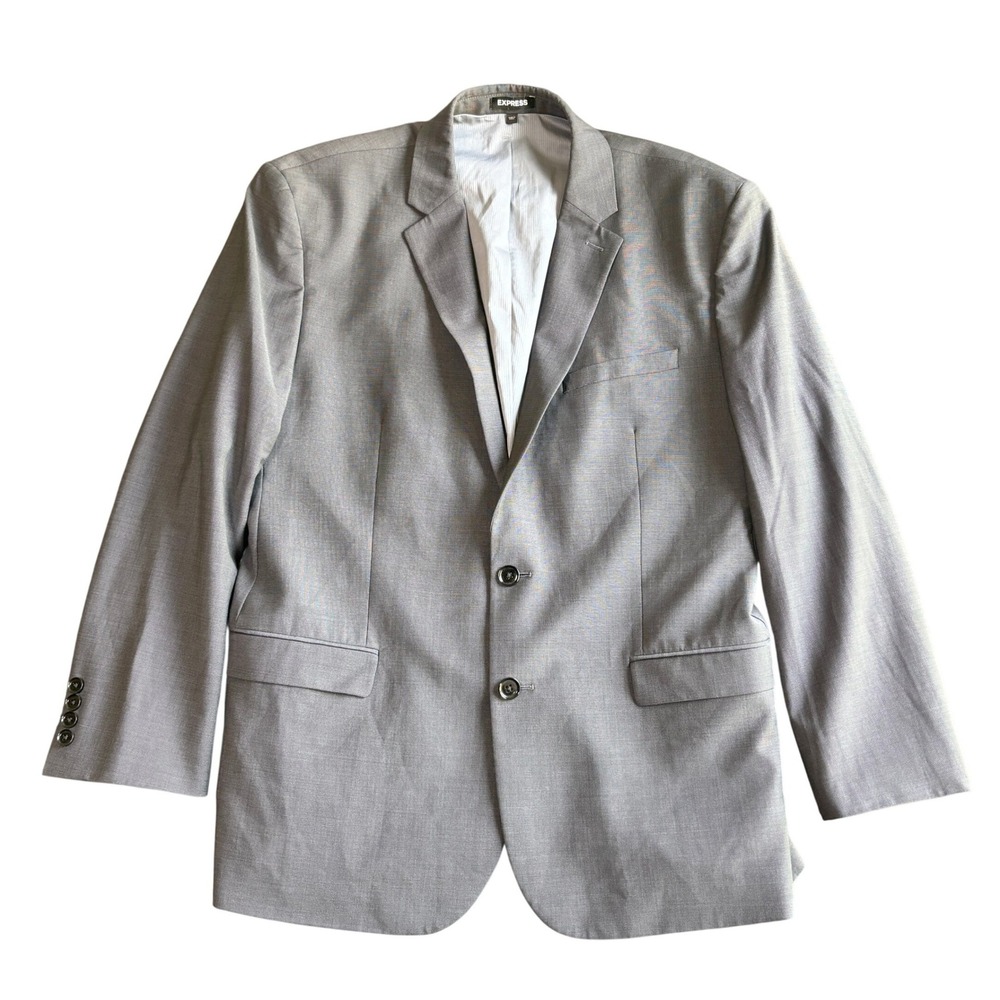 Express Slim Fit Gray Wool Blend Two Button Blazer Jacket 46R Slim Single‎ Vent